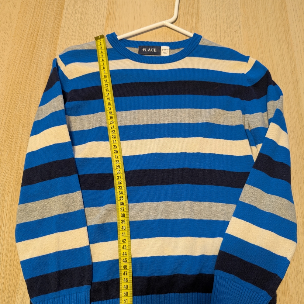PLACE Striped Blue and Cream Men's Sweater - Picture 3 of 4